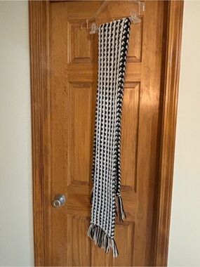 Steve Madden Black and White Striped Knit Scarf with Fringe